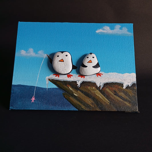 Penguin Pebbles Art Horizontal Frame