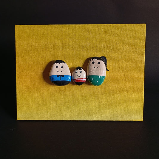 Family (One Boy) Pebbles Art Horizontal Frame