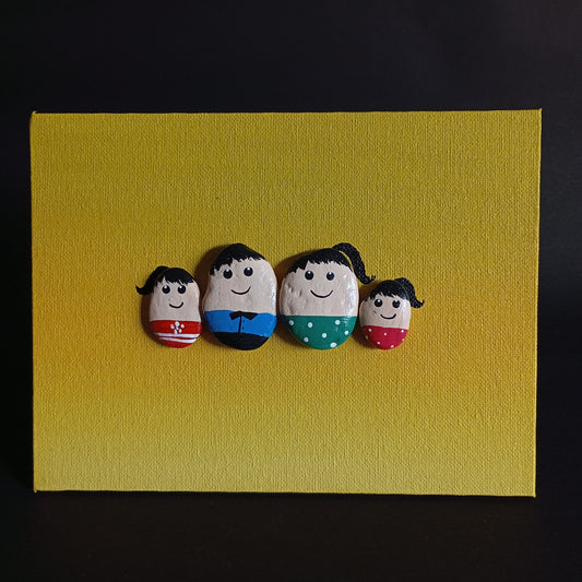 Family (Two Girls) Pebbles Art Horizontal Frame