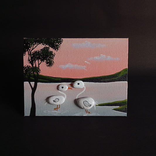 Cranes Pebbles Art Horizontal Frame