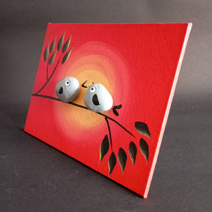 Romantic Lovebirds at Sunset Pebbles Art Frame