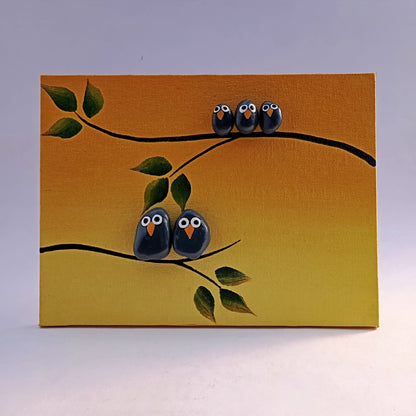Bird Family Pebbles Horizontal Art