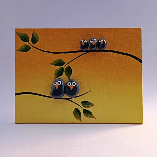 Bird Family Pebbles Horizontal Art