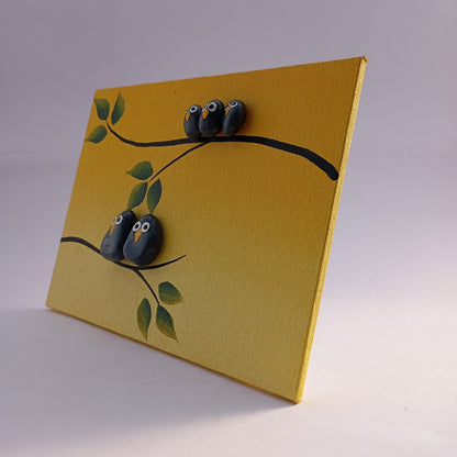 Bird Family Pebbles Horizontal Art