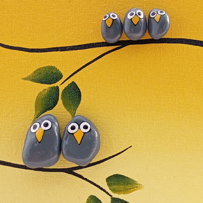 Bird Family Pebbles Horizontal Art