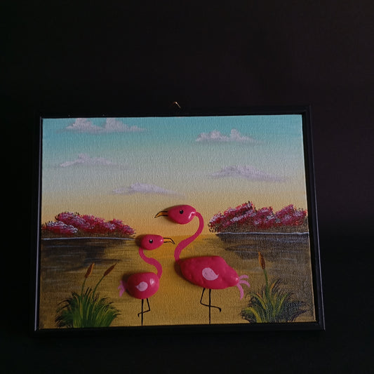 Flamingo Pebbles Art Frame
