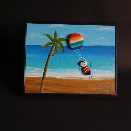 Boy on Beach Pebbles Art Frame