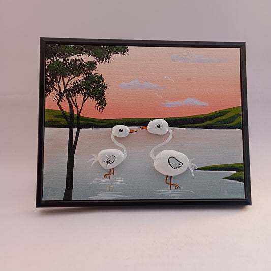 Cranes Pebbles Art Frame