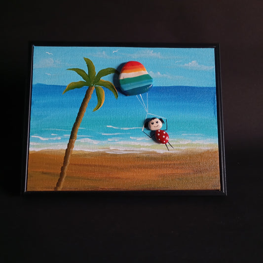 Girl on Beach Pebbles Art Frame