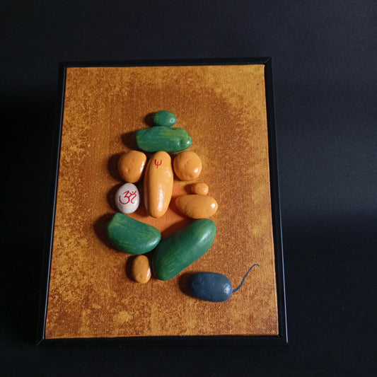 Lord Ganesha Gree Pebbles Art Frame