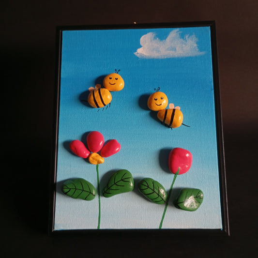 Honey Bee Pebbles Art Frame