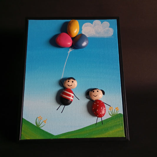 Flying Kids Pebbles Art Frame