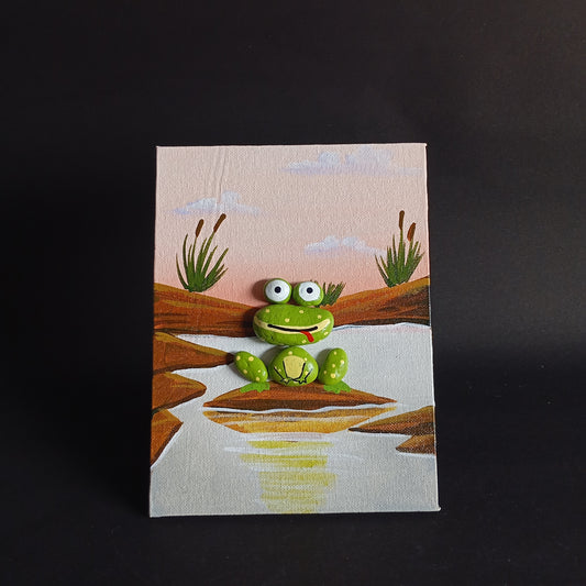 Froggy Pebbles Art Vertical Frame