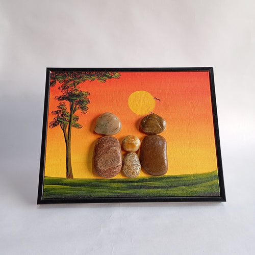 Nature Family W/ One Kid Pebbles Art Frame | 100% Handcrafted
