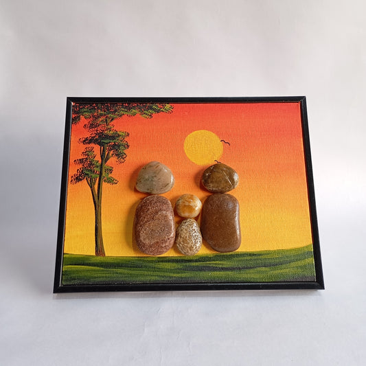 Nature Family W/ One Kid Pebbles Art Frame