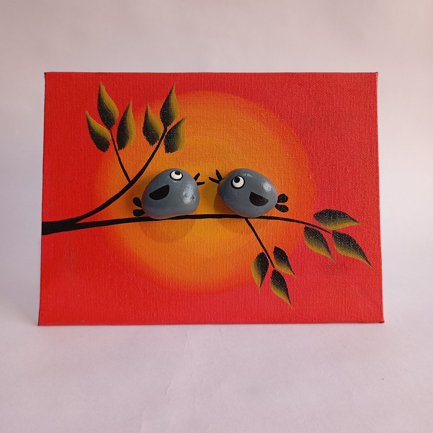 Romantic Love birds at Sunset Pebbles Art