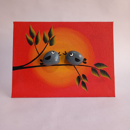 Romantic Love birds at Sunset Pebbles Art
