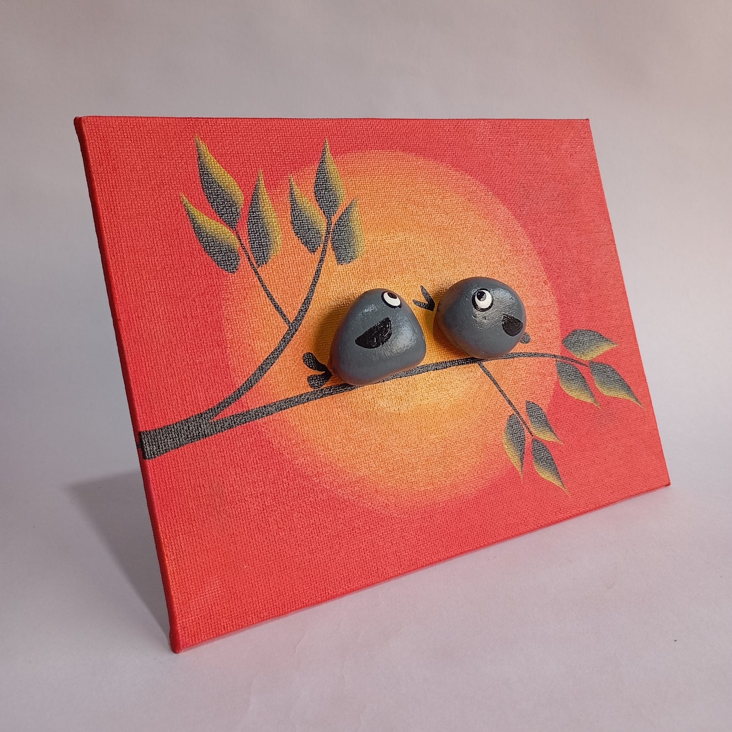 Romantic Love birds at Sunset Pebbles Art