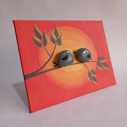 Romantic Love birds at Sunset Pebbles Art