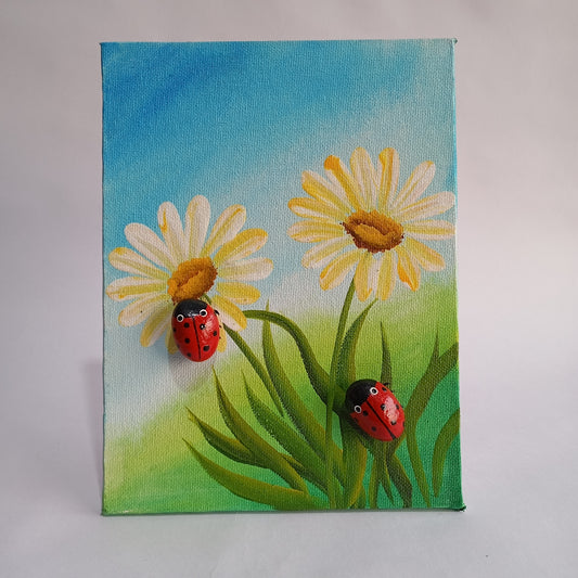 Flower & Bugs Pebbles Vertical Art