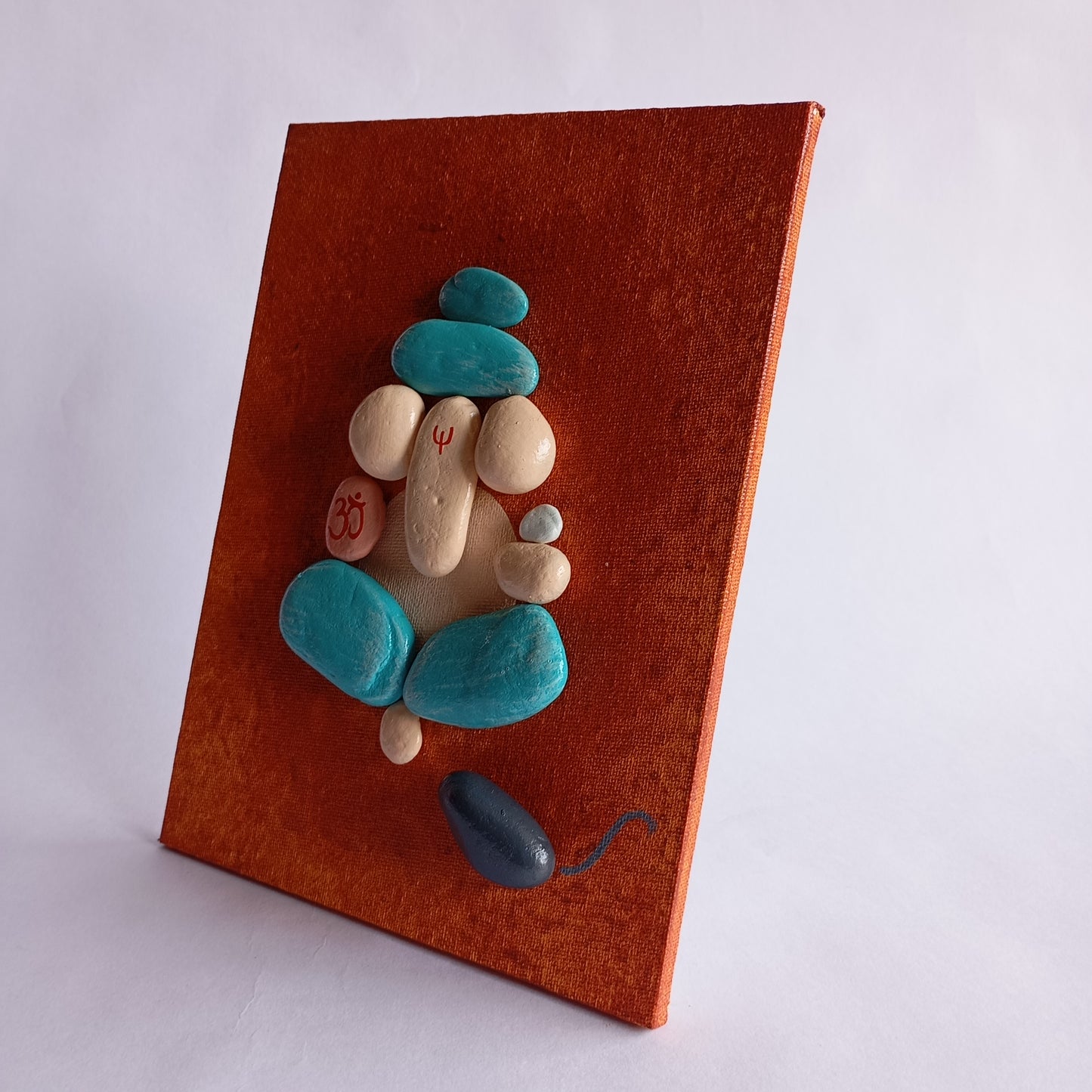 Lord Ganesha Red Pebbles Vertical Art