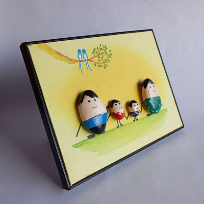 Family (Big Sister & Little Brother) Pebbles Big Art Frame | 100% Handcrafted