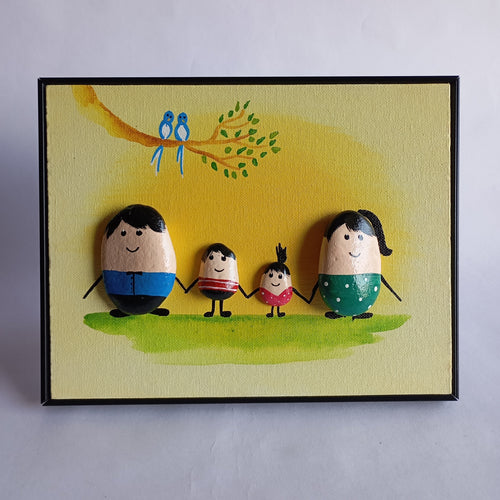 Family (Big Brother & Little Sister) Pebbles Big Art Frame | 100% Handcrafted