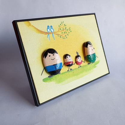 Family (Big Brother & Little Sister) Pebbles Big Art Frame | 100% Handcrafted