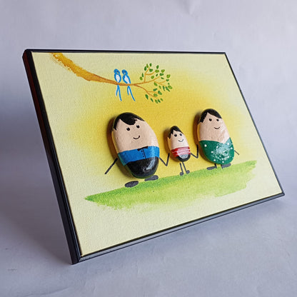 Family (Boy) Pebbles Art Big Frame | 100% Handcrafted