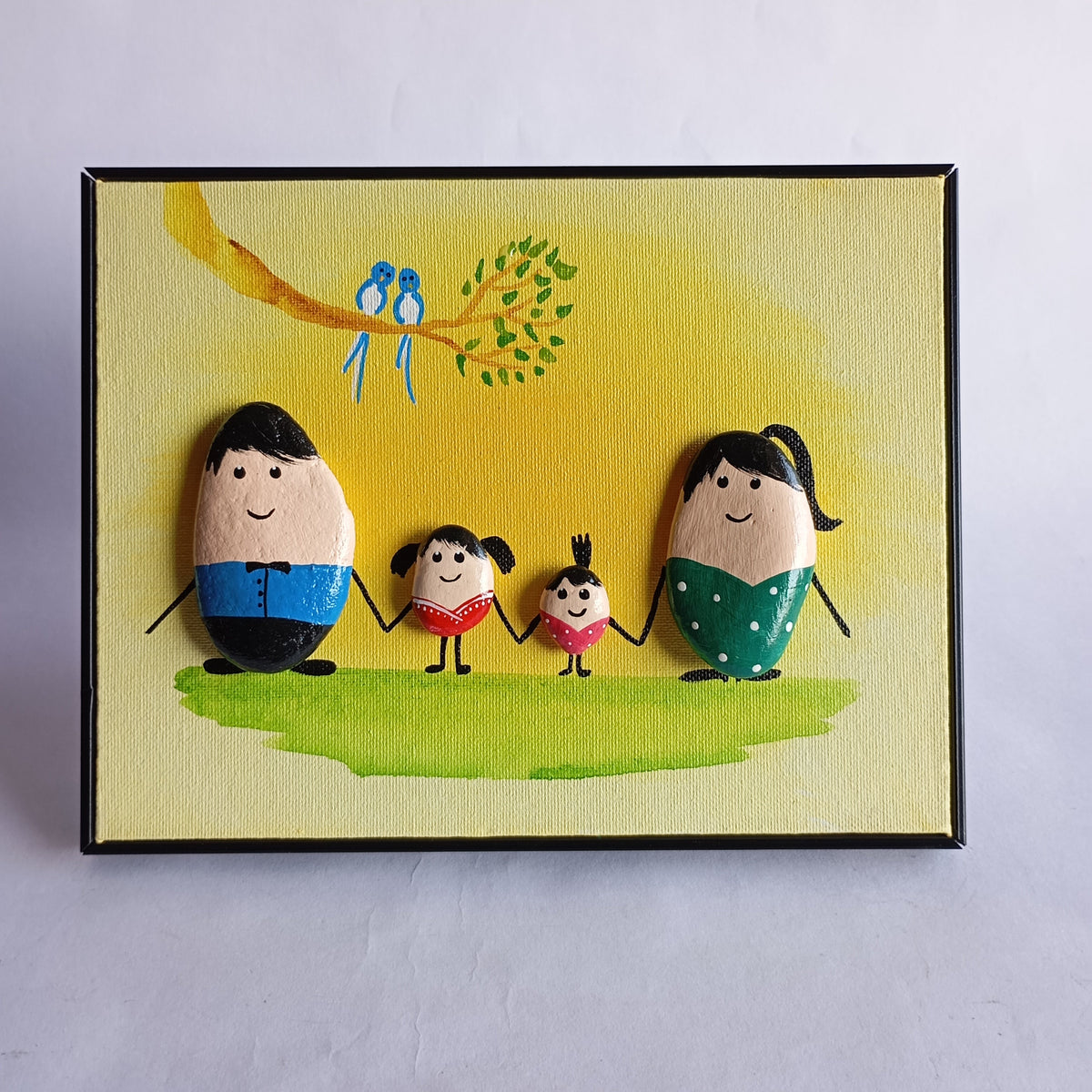 Family (Two Girls) Pebbles Art Frame | 100% Handcrafted