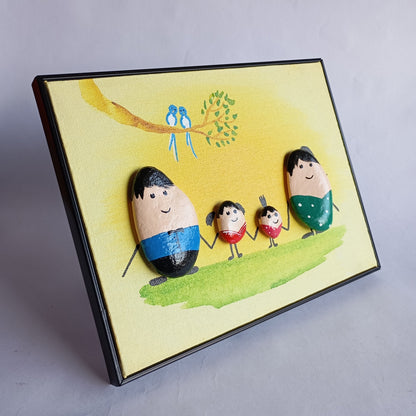 Family (Two Girls) Pebbles Art Frame | 100% Handcrafted