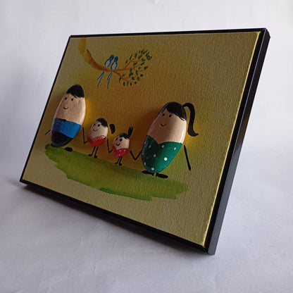 Family (Two Girls) Pebbles Art Frame | 100% Handcrafted