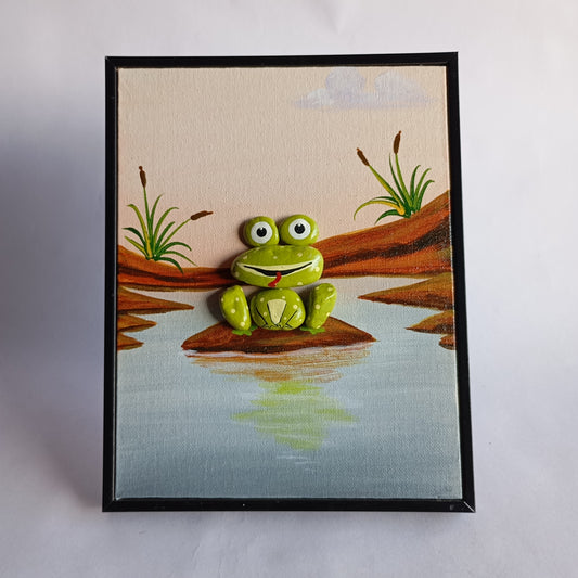 Froggy Pebbles Art Vertical Frame