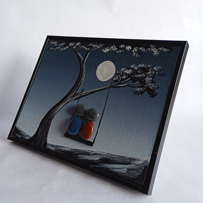 Moonlight Couple in Zula Pebbles Art Frame | 100% Handcrafted