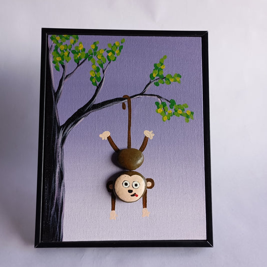 Monkey Pebbles Art Vertical Frame