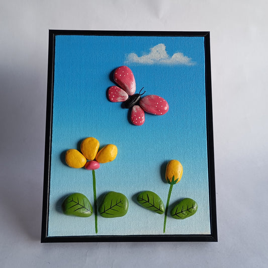 Butterfly Pebbles Art Vertical Frame