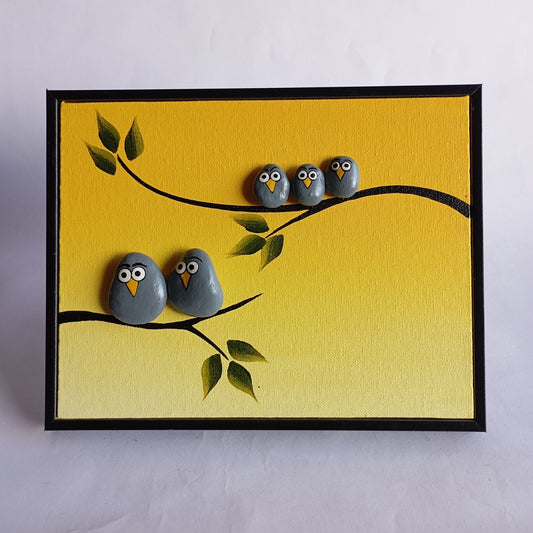 Bird Family Pebbles Horizontal Art Frame