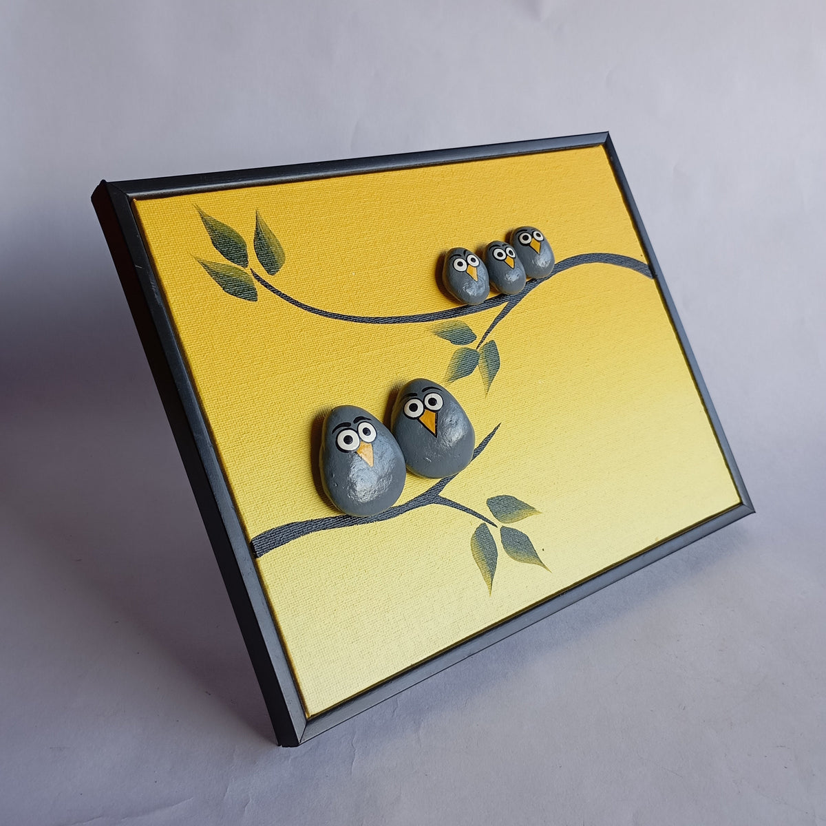 Bird Family Pebbles Art Frame | 100% Handcrafted