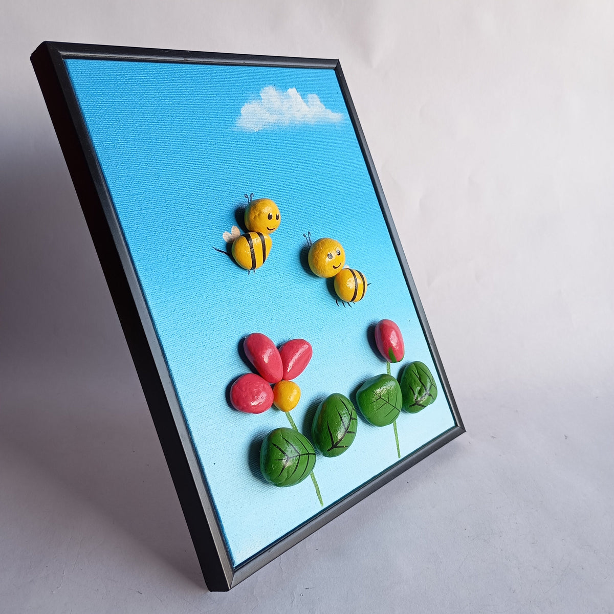 Honey Bee Pebbles Art Vertical Frame | 100% Handcrafted