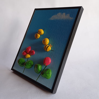Honey Bee Pebbles Art Vertical Frame | 100% Handcrafted
