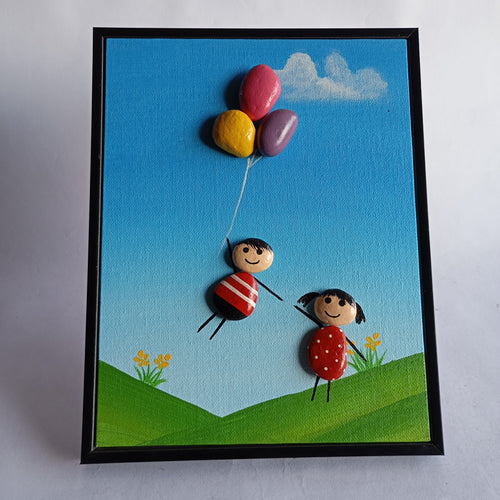 Flying Kids Pebbles Art Frame | 100% Handcrafted