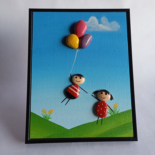 Flying Kids Pebbles Art Frame