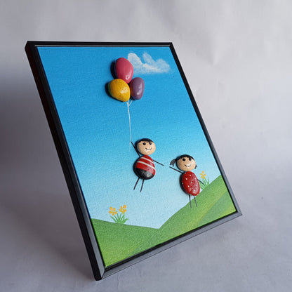 Flying Kids Pebbles Art Frame | 100% Handcrafted