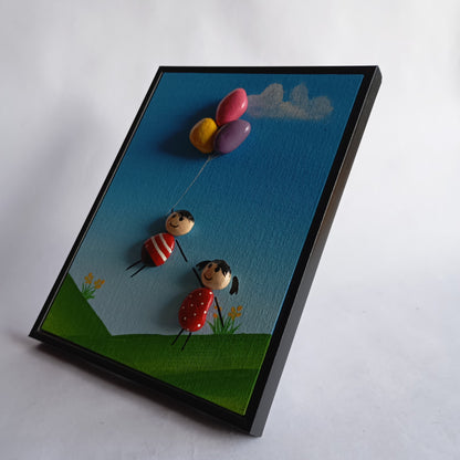 Flying Kids Pebbles Art Frame | 100% Handcrafted